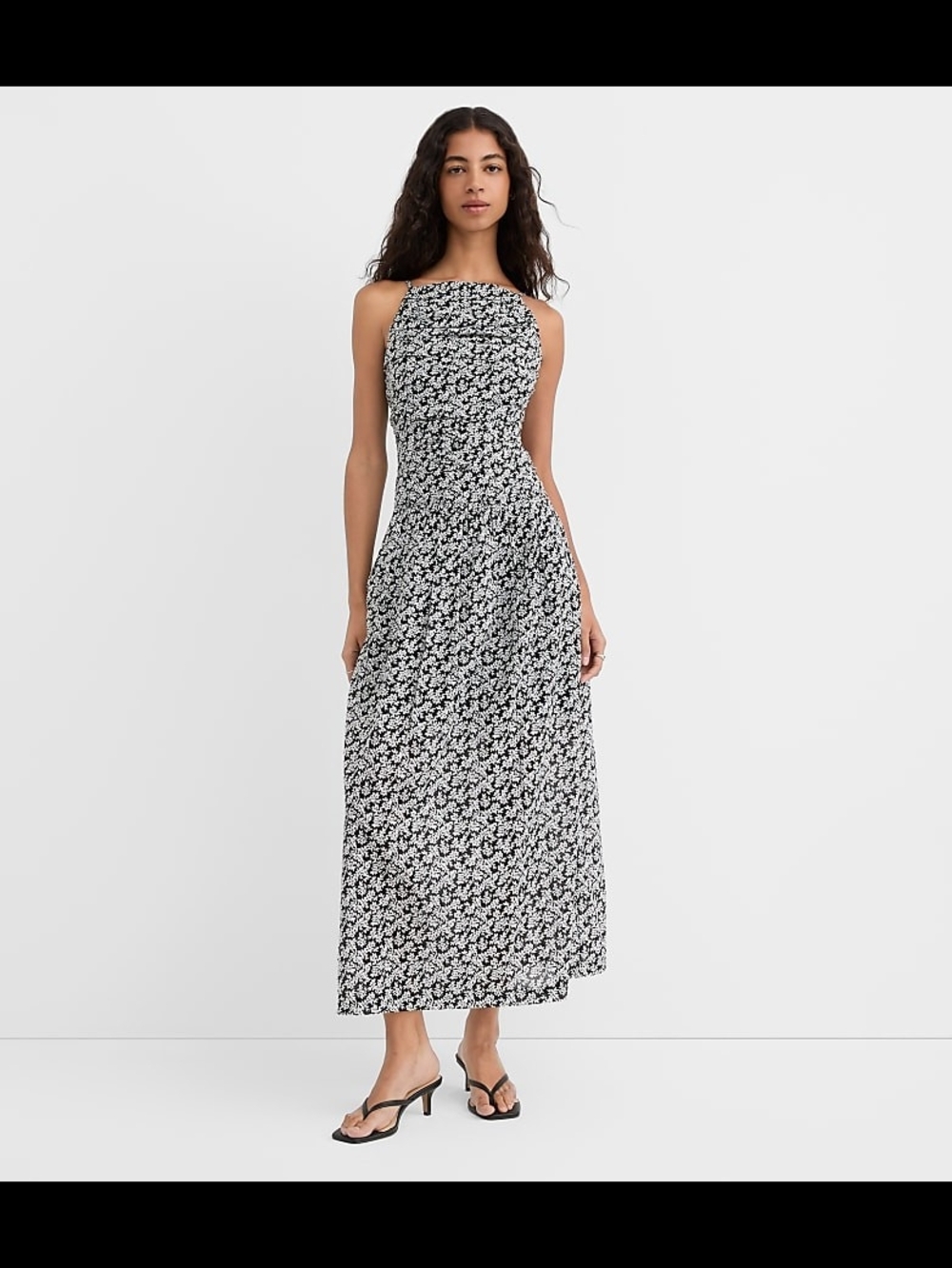 LOFT Black and White Floral Halter Maxi Dress
